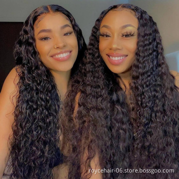 Deep Wave Transparent 5x5 Lace Closure Wig, Cheap Thick Peruvian Virgin Human Hair Pre Plucked Braided HD Swiss Lace Wigs
